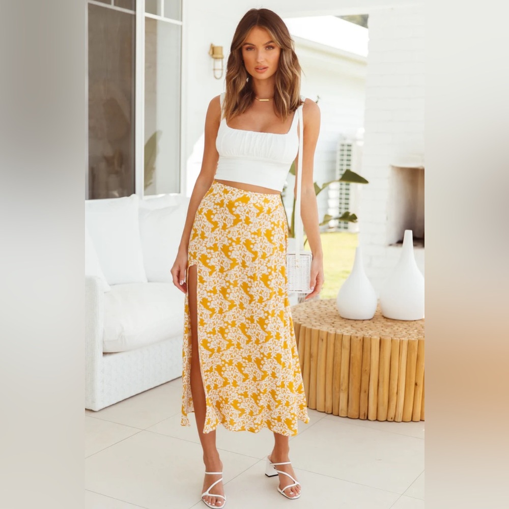 Hello Molly Yellow Floral Midi Skirt